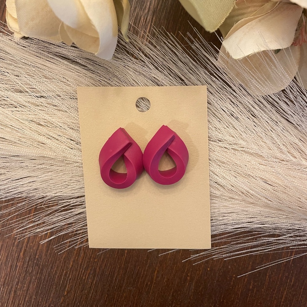 Polymer Clay Stud Wrap Earrings - Pink/Fuschia